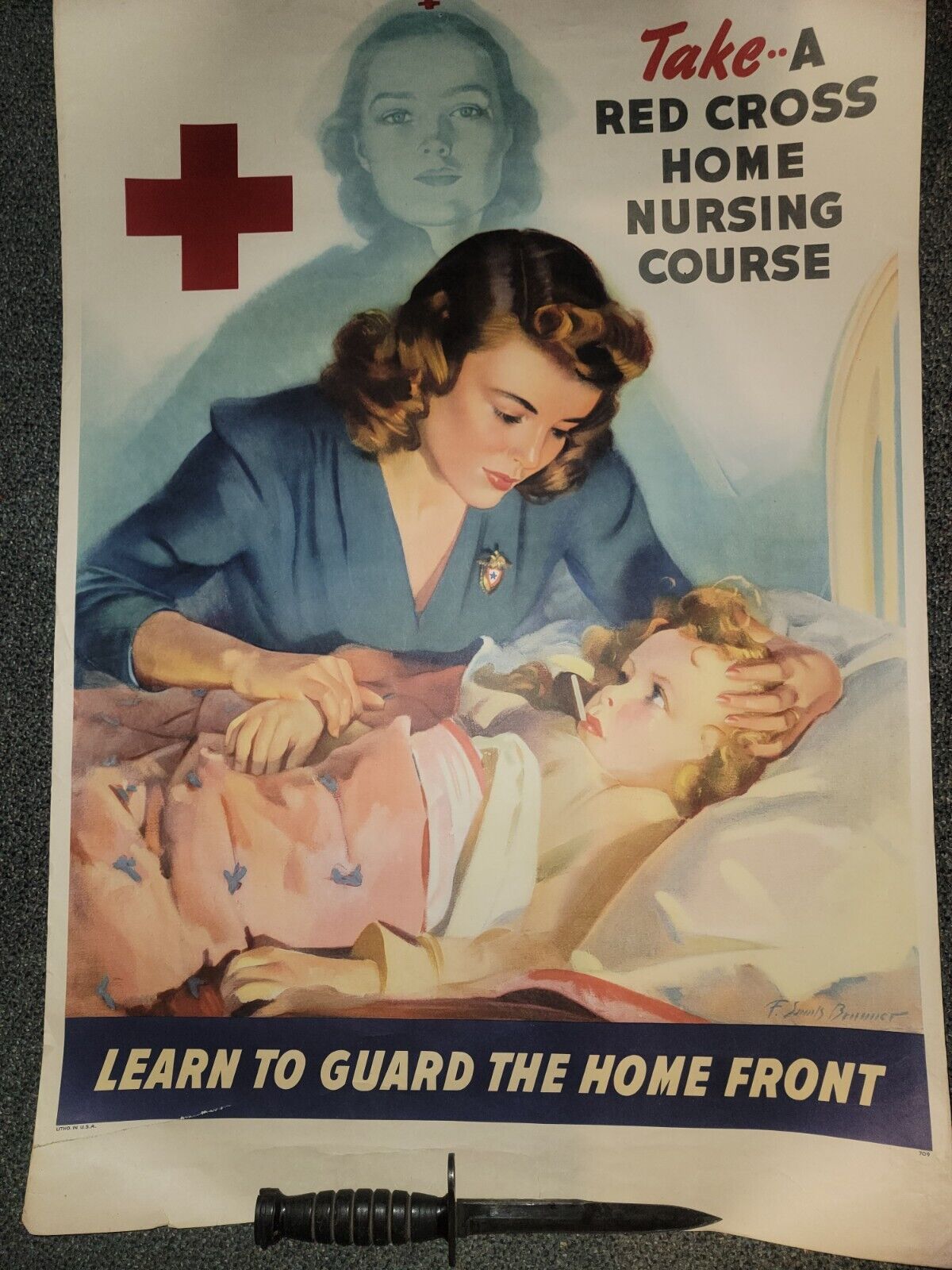 WWII American Red Cross Take a Red Cross Home Nursing Course Poster
