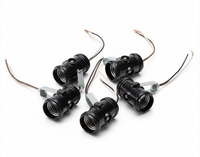 5 Pack  Vintage Leviton Bakelite Twin Light Sockets With Lead Wires