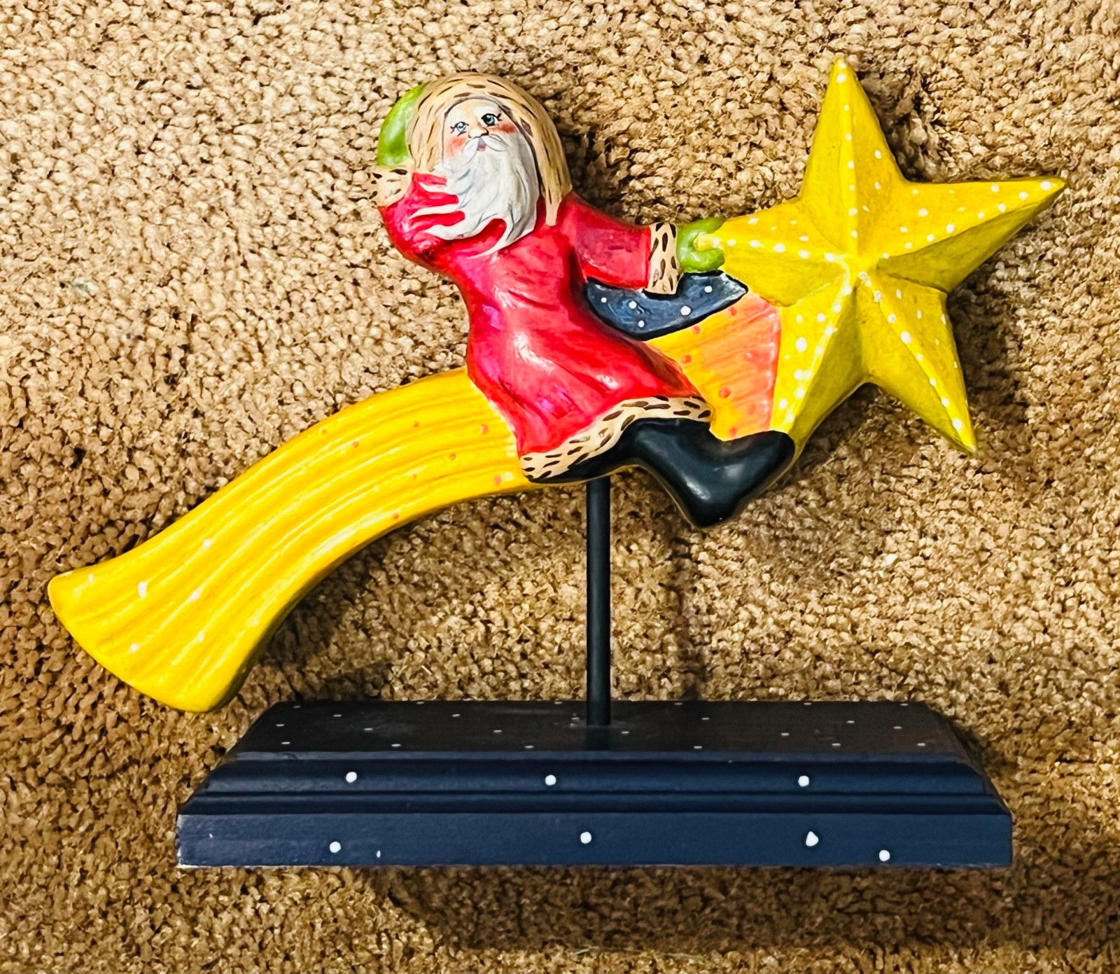 Vtg 1994 Vaillancourt Folk Art Santa Riding Shooting Star #206 Display Figurine