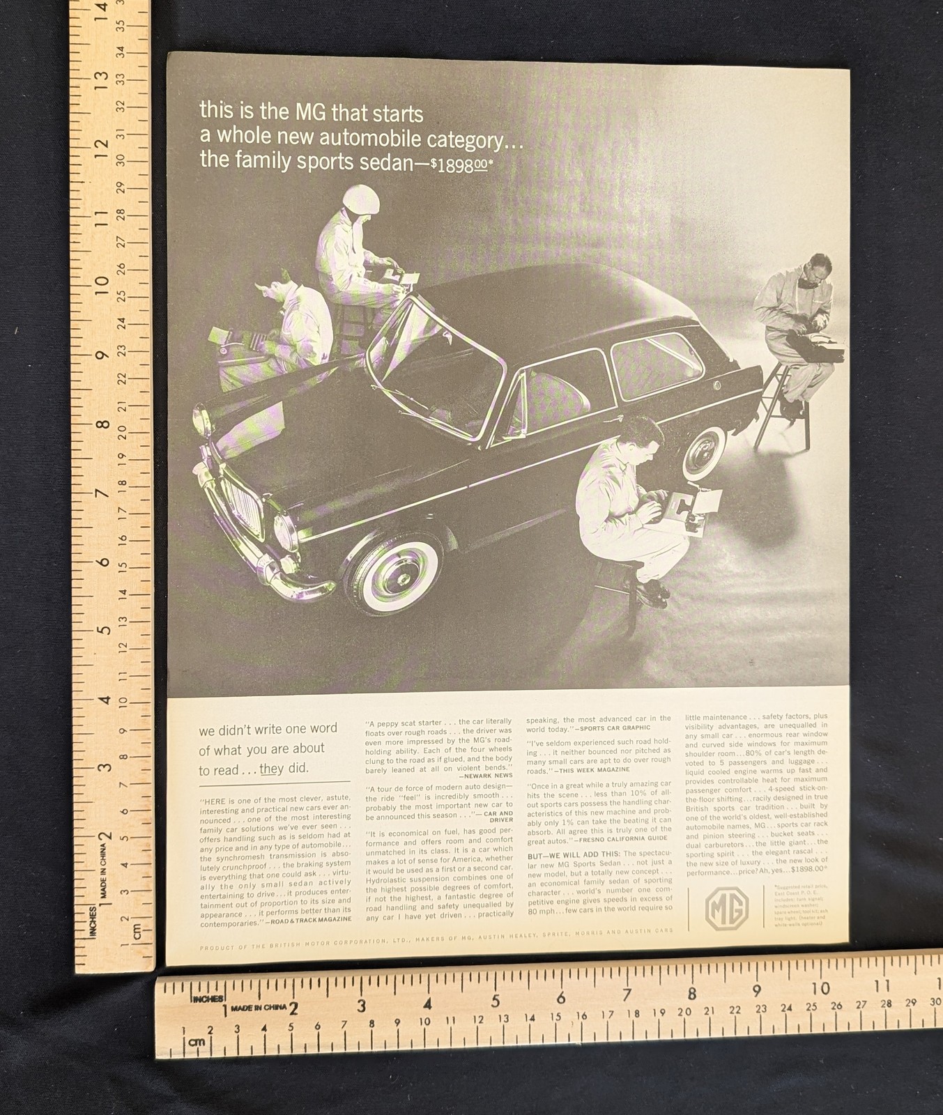 Vintage 1963 MG Family Sports Sedan B&W Print Ad Full Page Car