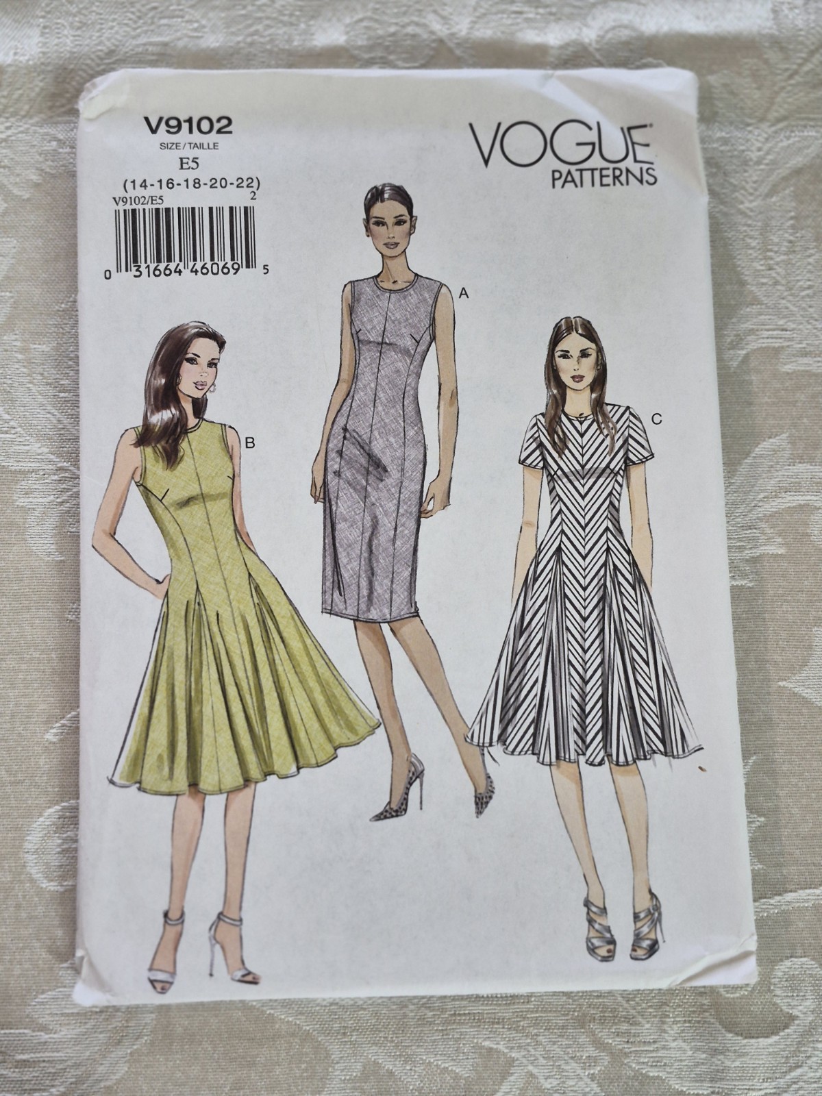 Vogue V9102 Sewing Pattern Dress Misses Petite Bias Flared Sheath Sz 14-22 UNCUT