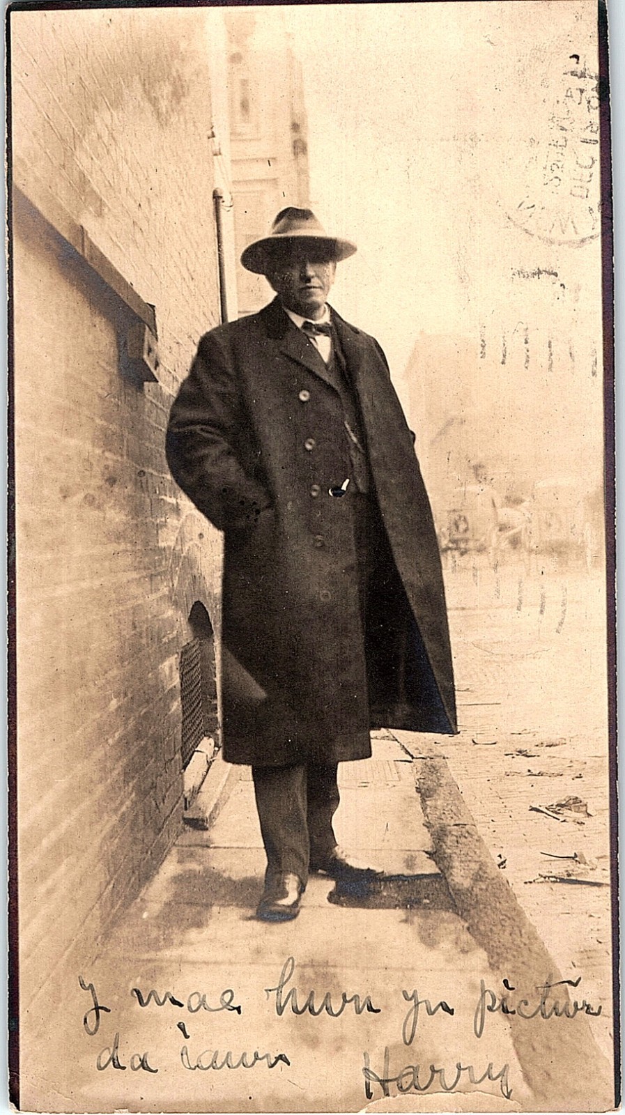 Vintage Postcard 1906 RPPC Gentleman In Overcoat Street Scene Portrait