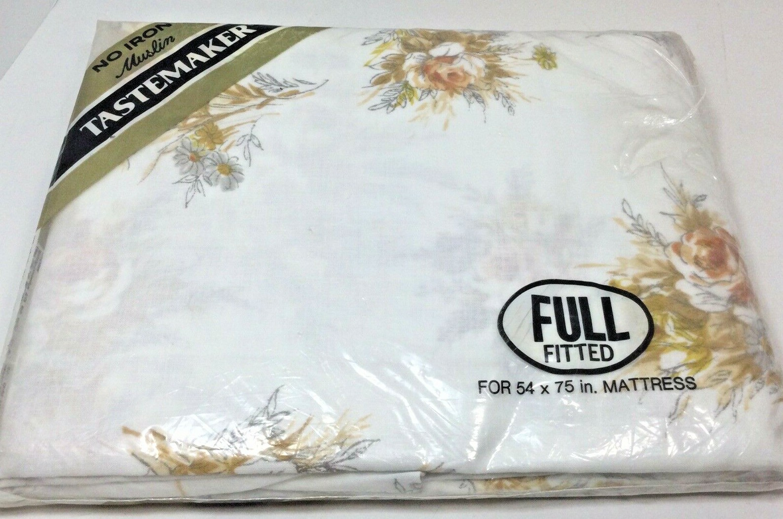 TASTERMAKER No Iron Muslin Full Fitted Sheet For 54 x 75 Mattress VINTAGE NEW