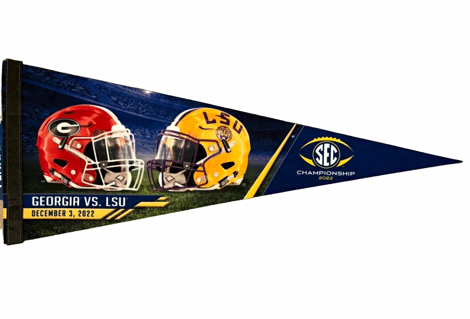 2022 LSU Tigers VS Georgia Bulldogs SEC Championship Dueling Helmet 12X30 NWT 2022 LSU Tigers VS Georgia Bulldogs SEC Championship Dueling Helmet 12X30 NWT