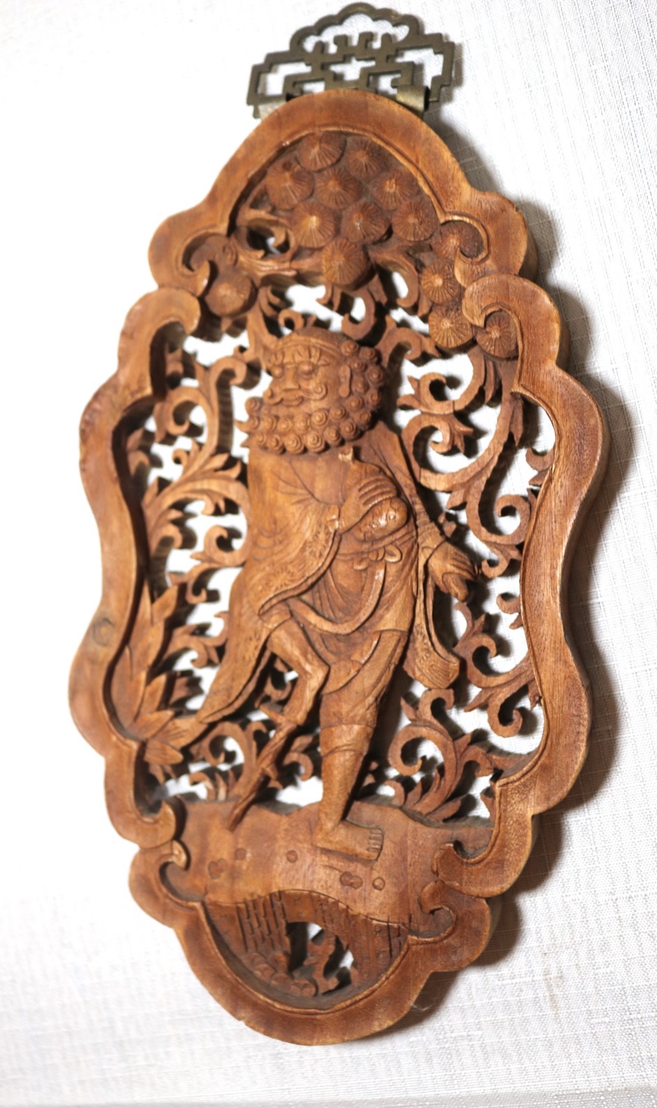 vintage carved wood Balinese figural wall relief reticulated sculpture plaque 