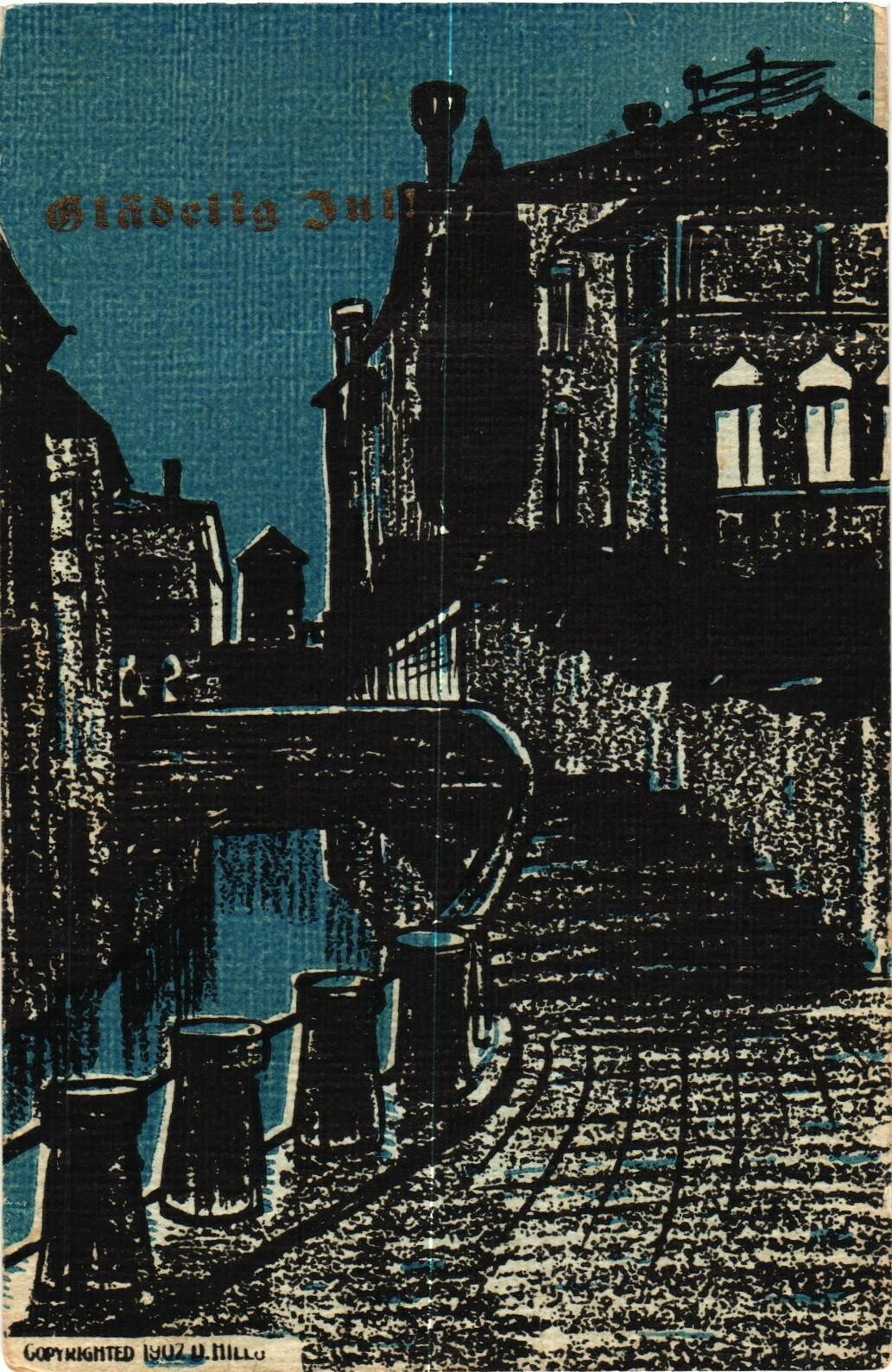 Venice Italy Canal Bridge Christmas Postcard Glædelig Jul Divided Back 1900s