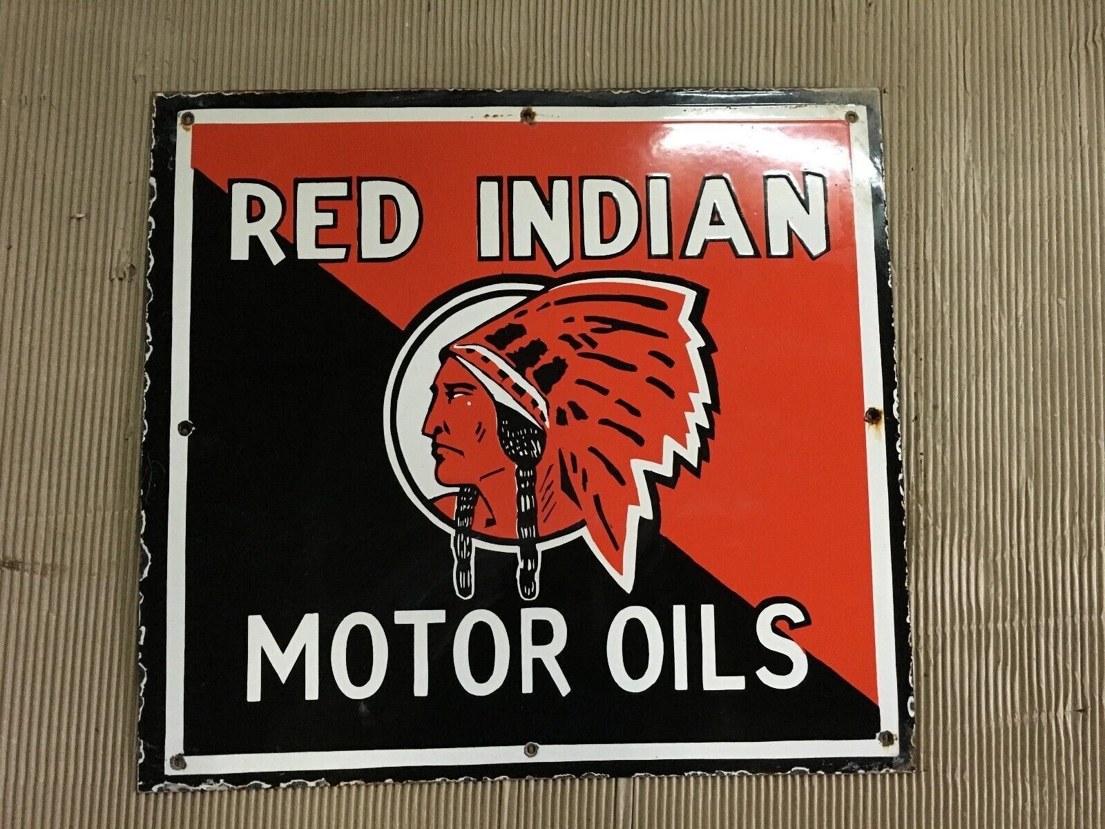 PORCELAIN RED INDIAN ENAMEL SIGN 36X36 INCHES