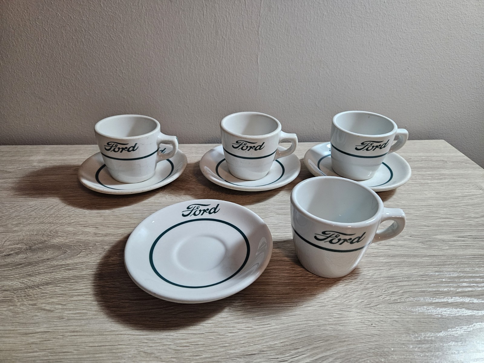 Set Of 4 Ford Motor Co. Cafeteria China Cup & Saucer China Shenango Mugs