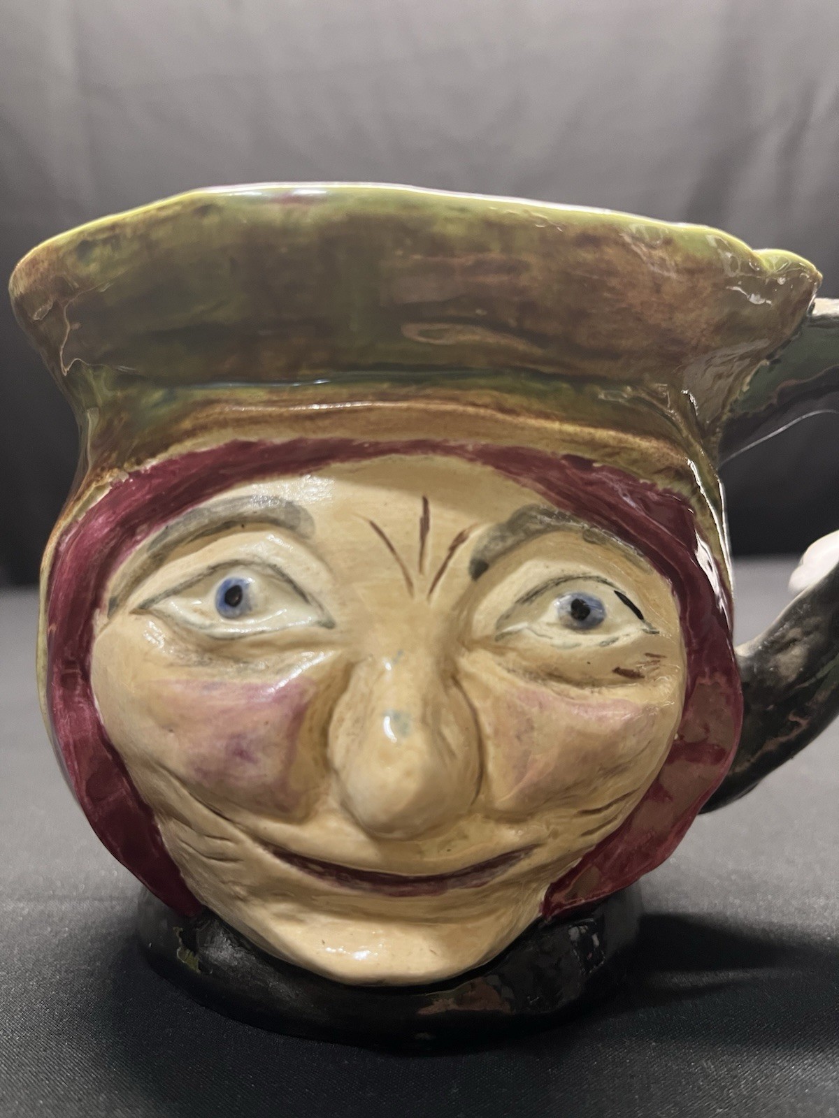 Toby Mug, old lady, thrown pottery mug by  HEC 1956