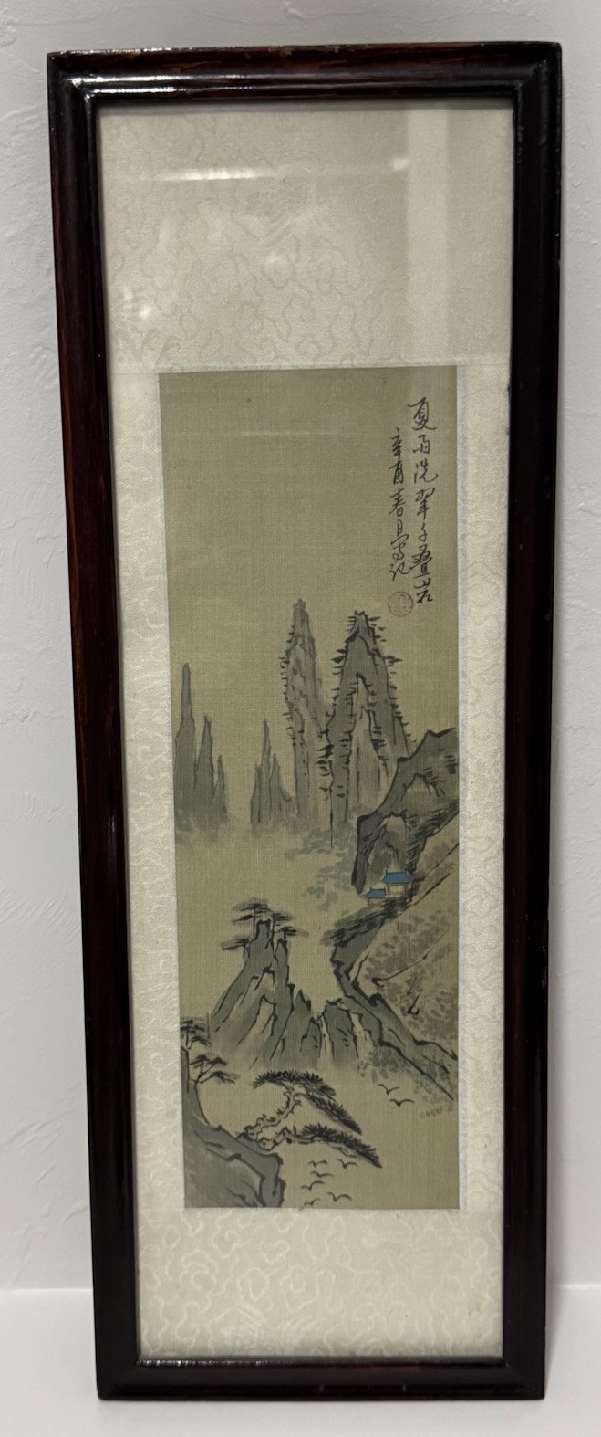 Vintage Chinese Landscape Painting Mountain Framed Asian Wall Decor 16”