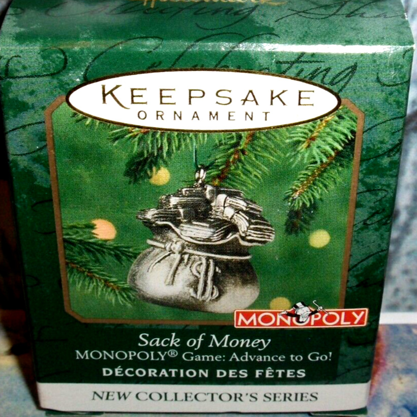 Sack Of` Money`2000`Miniature-Monopoly First In Advance To Go,Hallmark Ornament