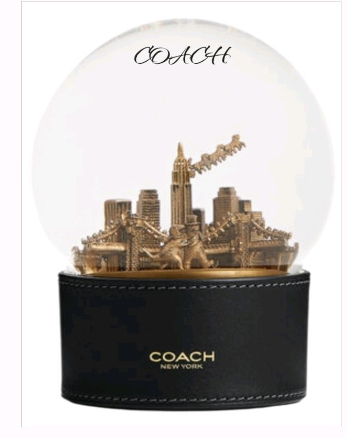 NEW COACH SNOW GLOBE WITH REXY AND SNOWMAN NIB BLACK/BRASS CCT00