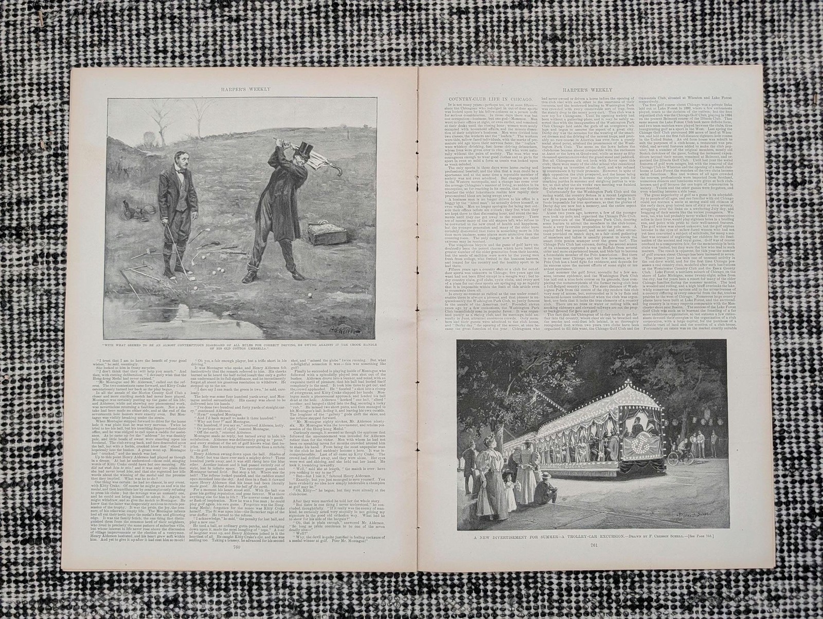 1896 A.B. Frost Golf Print, US Army Uniforms, Saratoga Hotel, Cuba — Aug 1