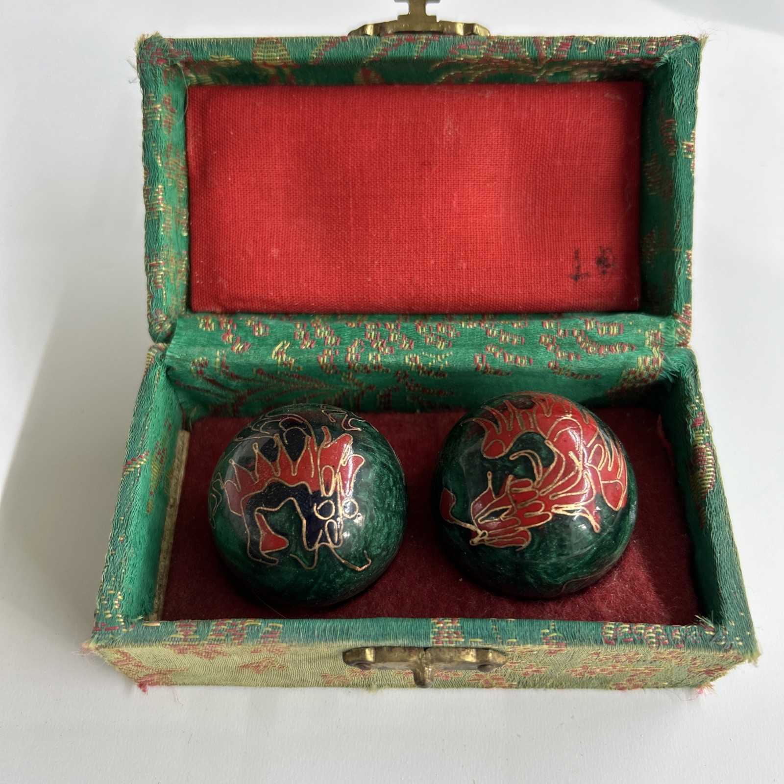 Vintage Chinese Baoding Singing 1 1/4”Health dragon Balls Case Hand Therapy 