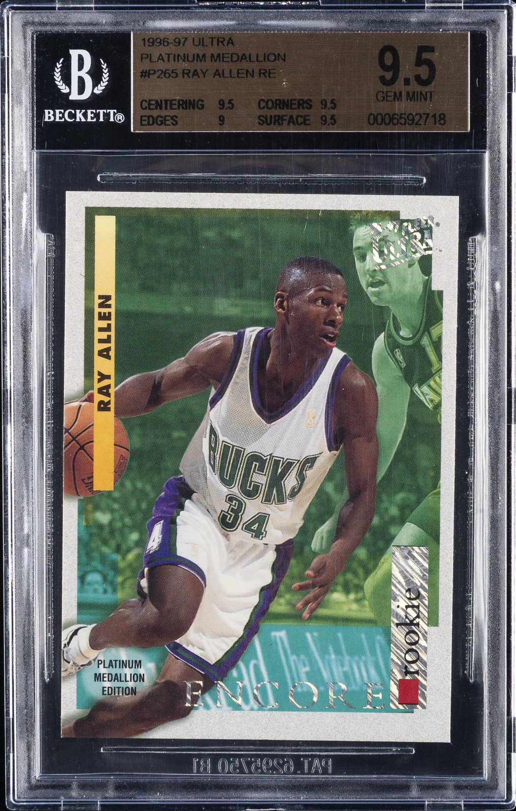 1996-97 ULTRA PLATINUM MEDALLION RE #P265 RAY ALLEN ROOKIE RC BGS 9.5