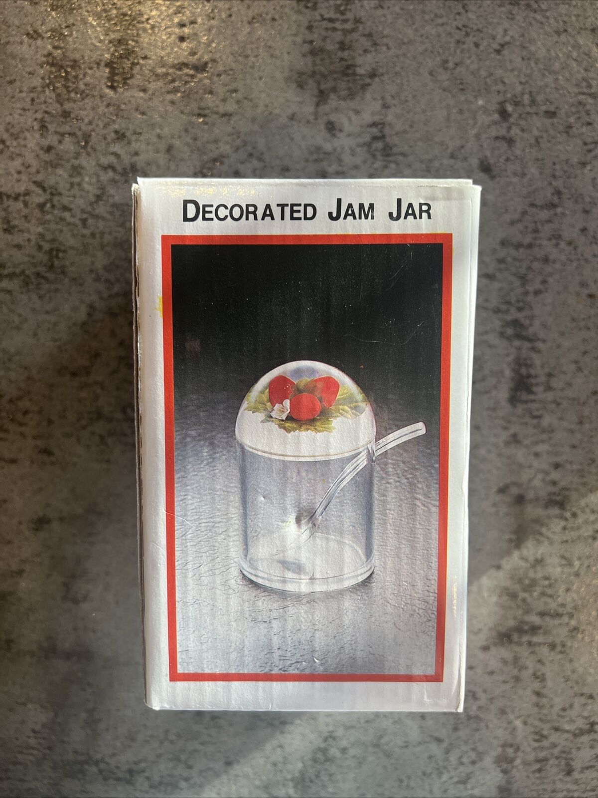 Vintage Lucite Raspberry Conserve jam Jar And Spoon Clear Fruit Retro MCM