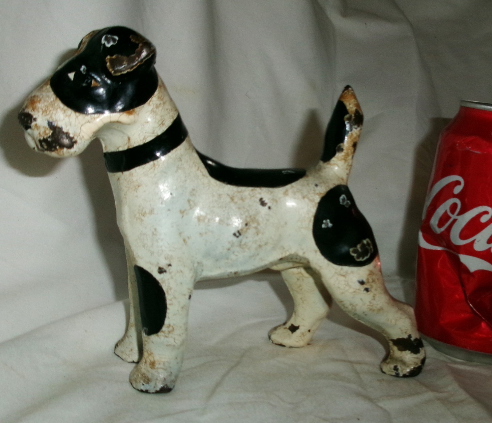 X RARE ANTIQUE SPENCER CO. GUILFORD CT USA ENAMEL CAST IRON TERRIER DOG DOORSTOP