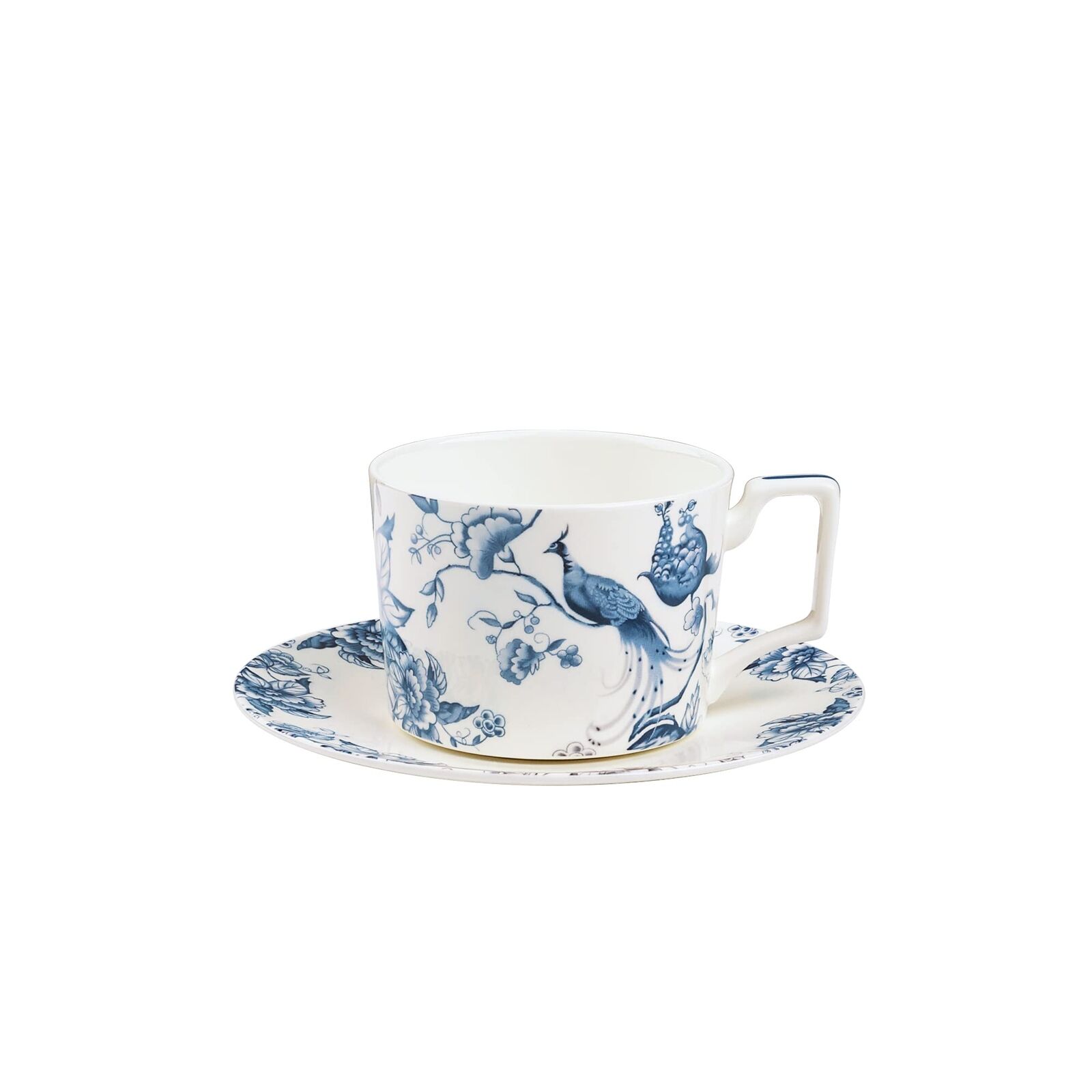 9oz Bone China Tea Cup and Saucer Set for 1, Blue and White Coffee Cup with P...