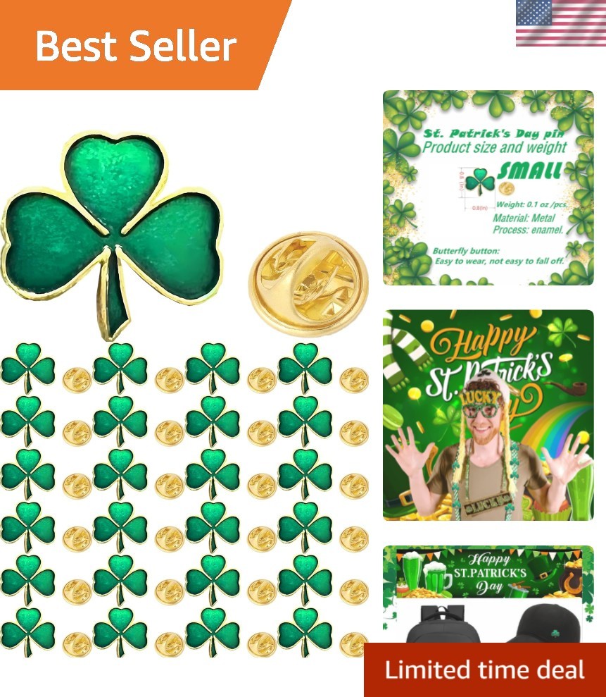 100pc St. Patrick\'s Day Clover Lapel Pins – Perfect Women\'s Festive Gift