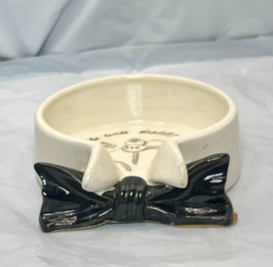 Vintage Mid Century Ceramic Black Bow Tie Valet Dish Trinket Dish