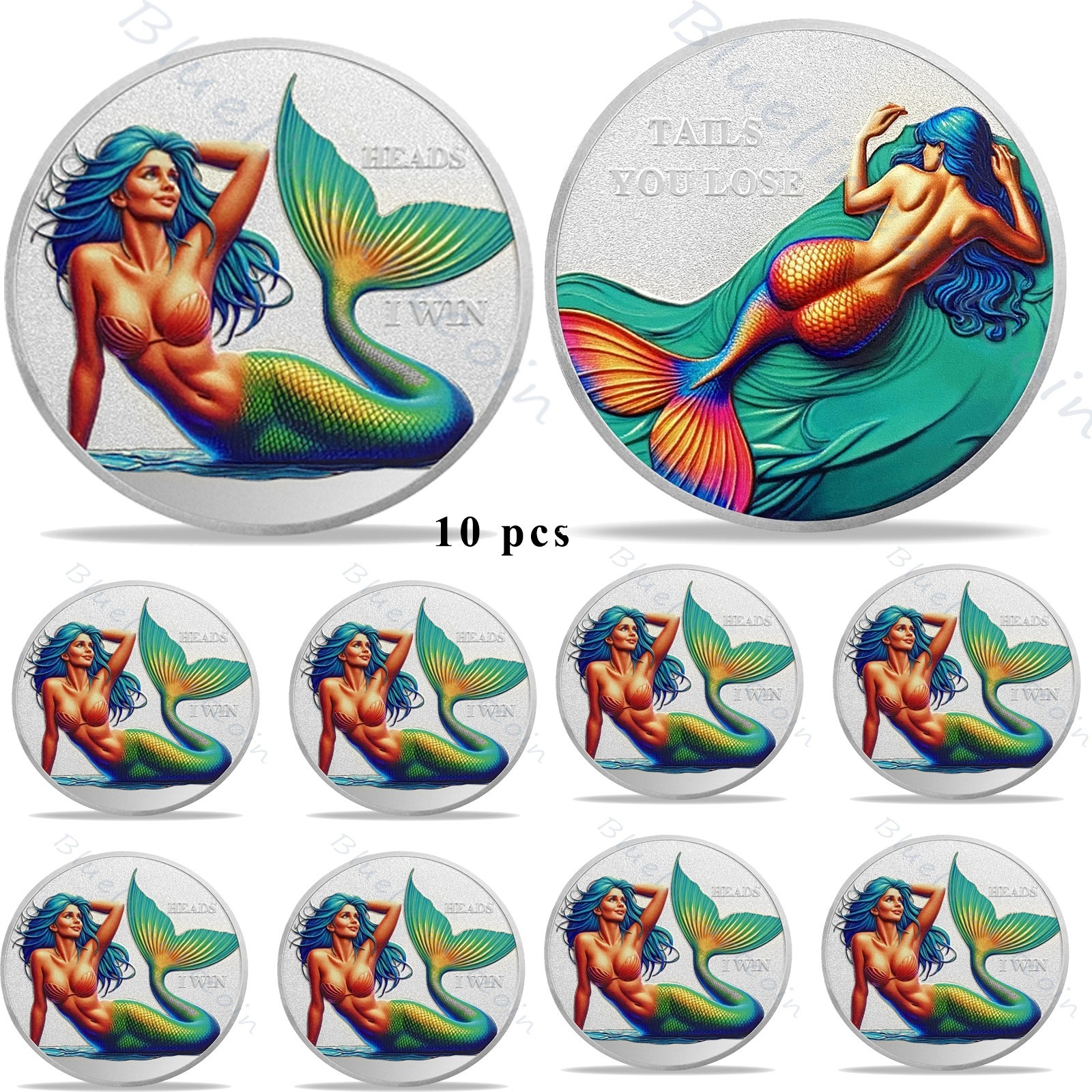 10pcs Funny Sexy Mermaid Heads and Tails Challenge Coin Good Luck Token Gifts