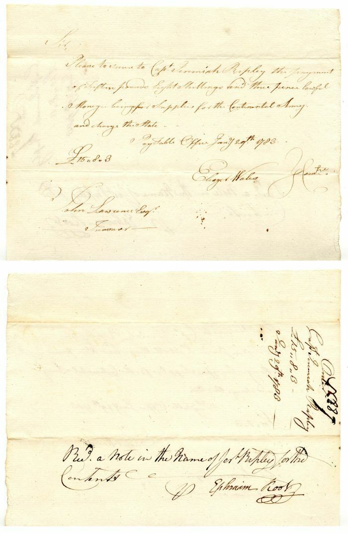 Connecticut Fiscal Paper signed by Ephraim Root - Autographs of Famous People