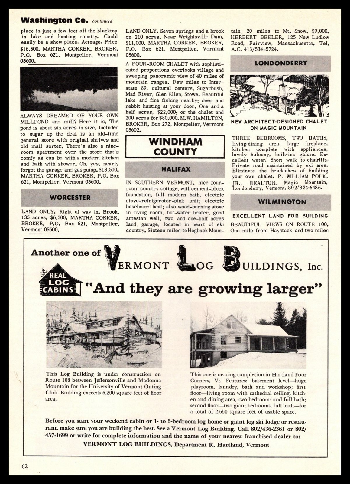 1967 Vermont Log Buildings Inc Hartland Four Corners & Madonna Mountain Print Ad 1967 Vermont Log Buildings Inc Hartland Four Corners & Madonna Mountain Print Ad