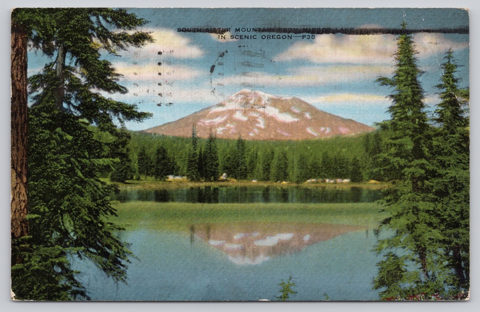1948 South Sister Mtn Mirror Lake Oregon Vintage Postcard E.C. Kropp P38