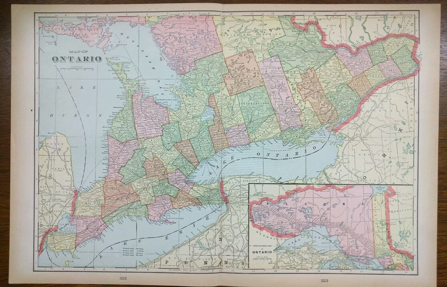 Vintage 1900 ONTARIO CANADA Map 22\