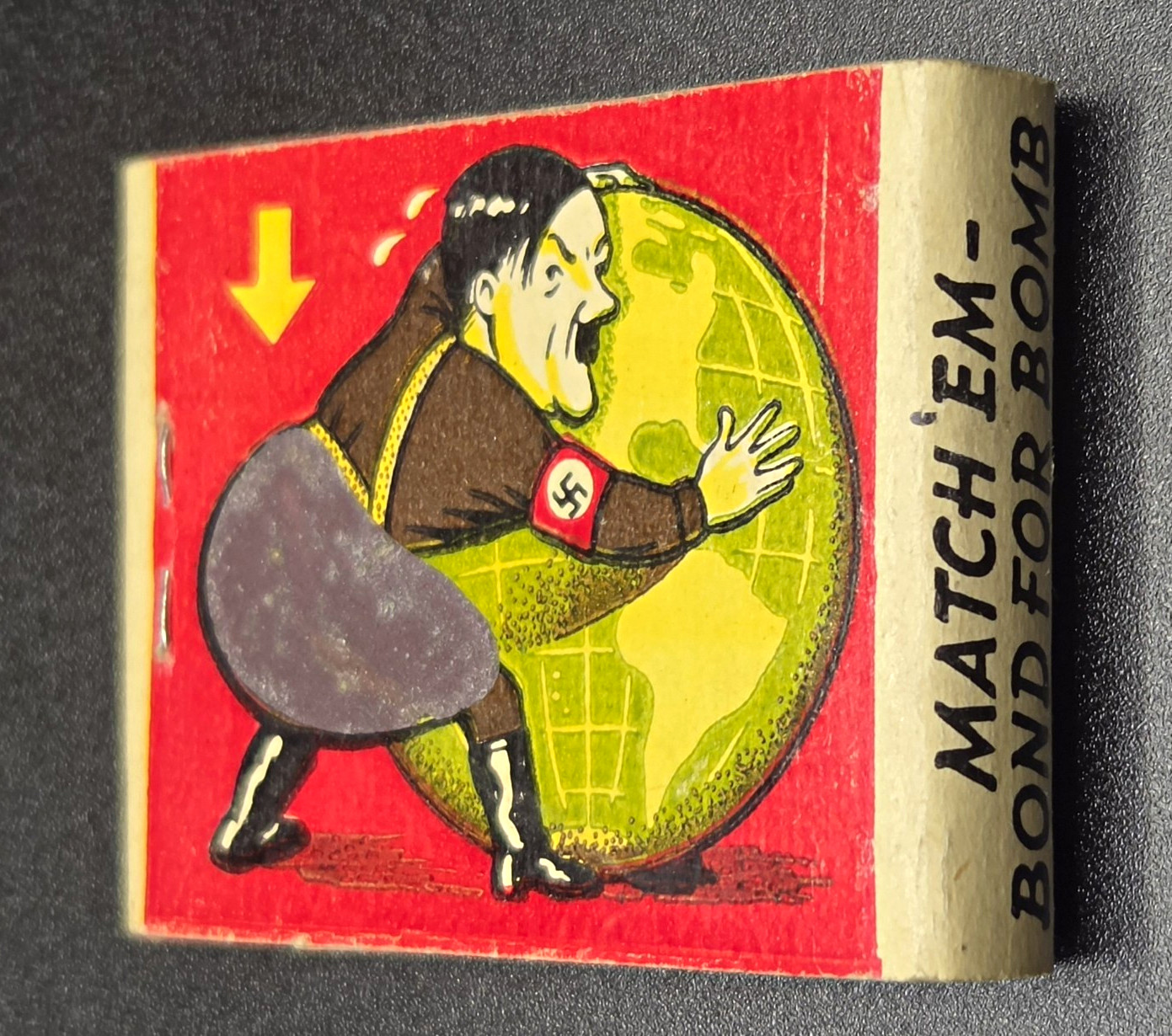 1943 Hitler WW2 WWII Spot Striker  Full Matchbook Bombs Baltimore Advertising 