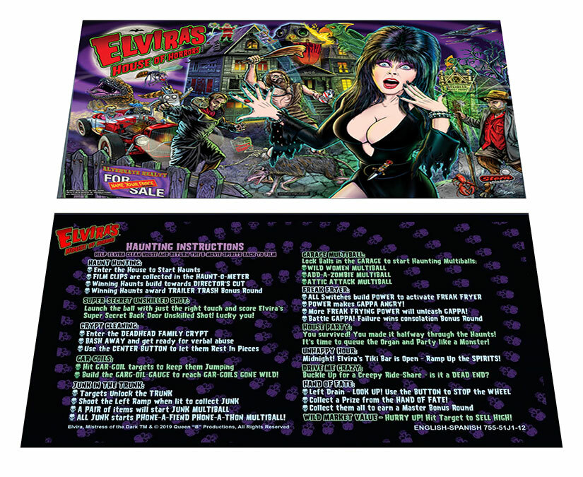 Stern Elvira\'s House of Horrors Pinball Custom Apron Instruction Cards