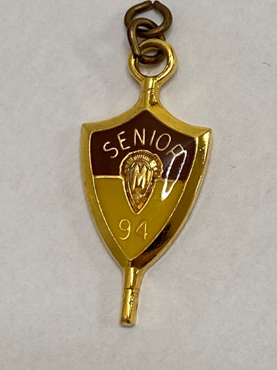 Vintage 1994 Josten\'s Senior Pendant, Crimson and Gold Initial \'M\',  (TDW018654)