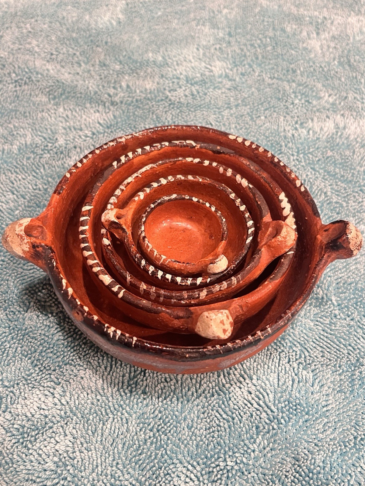 Vintage Mexican Terracotta Red Clay Nesting Bowls 5 Pc Handmade Cazuela Set