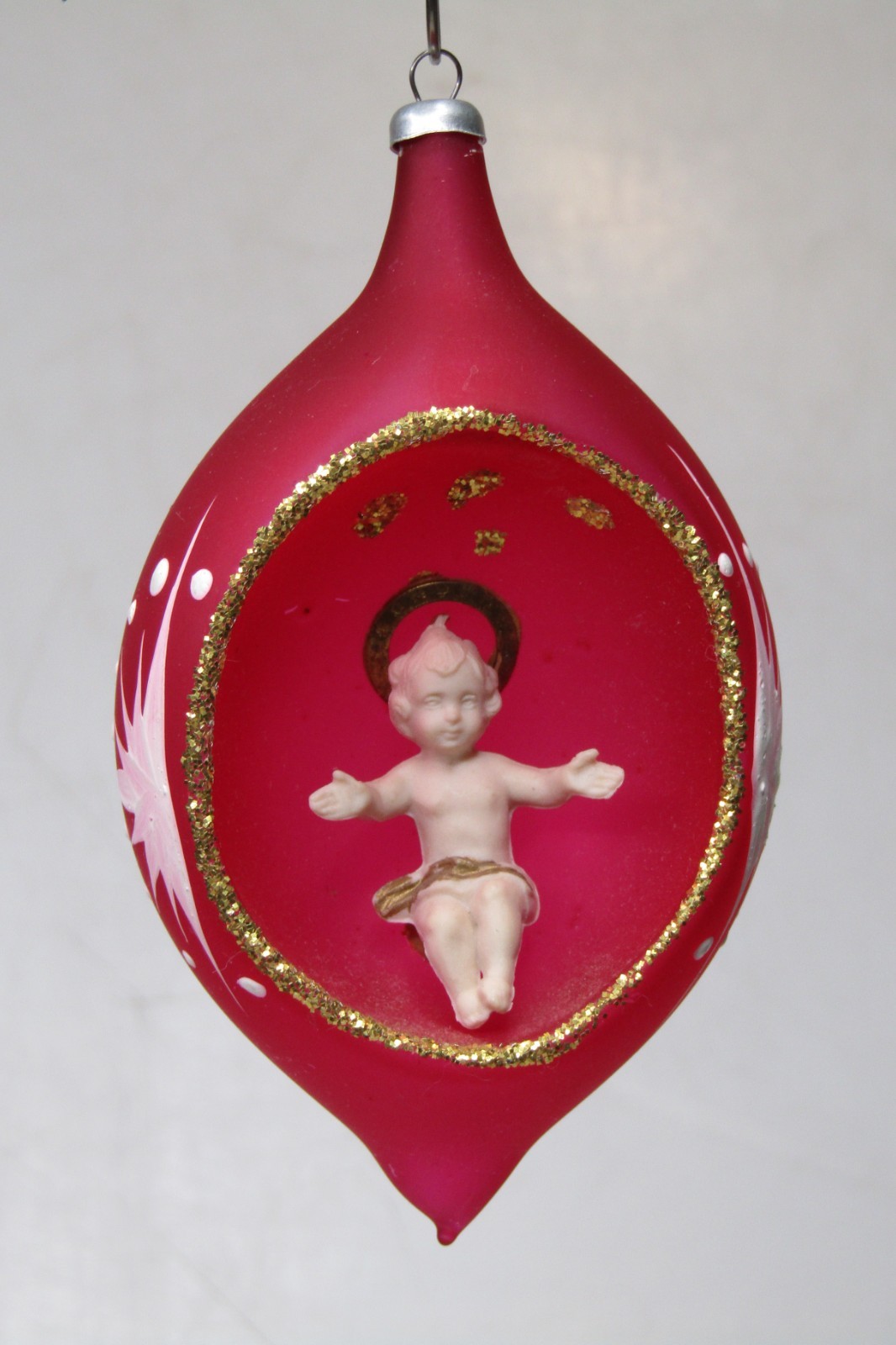 VTG Unsilvered Glass Glitter Diorama Baby JESUS DROP Christmas Ornament Italy