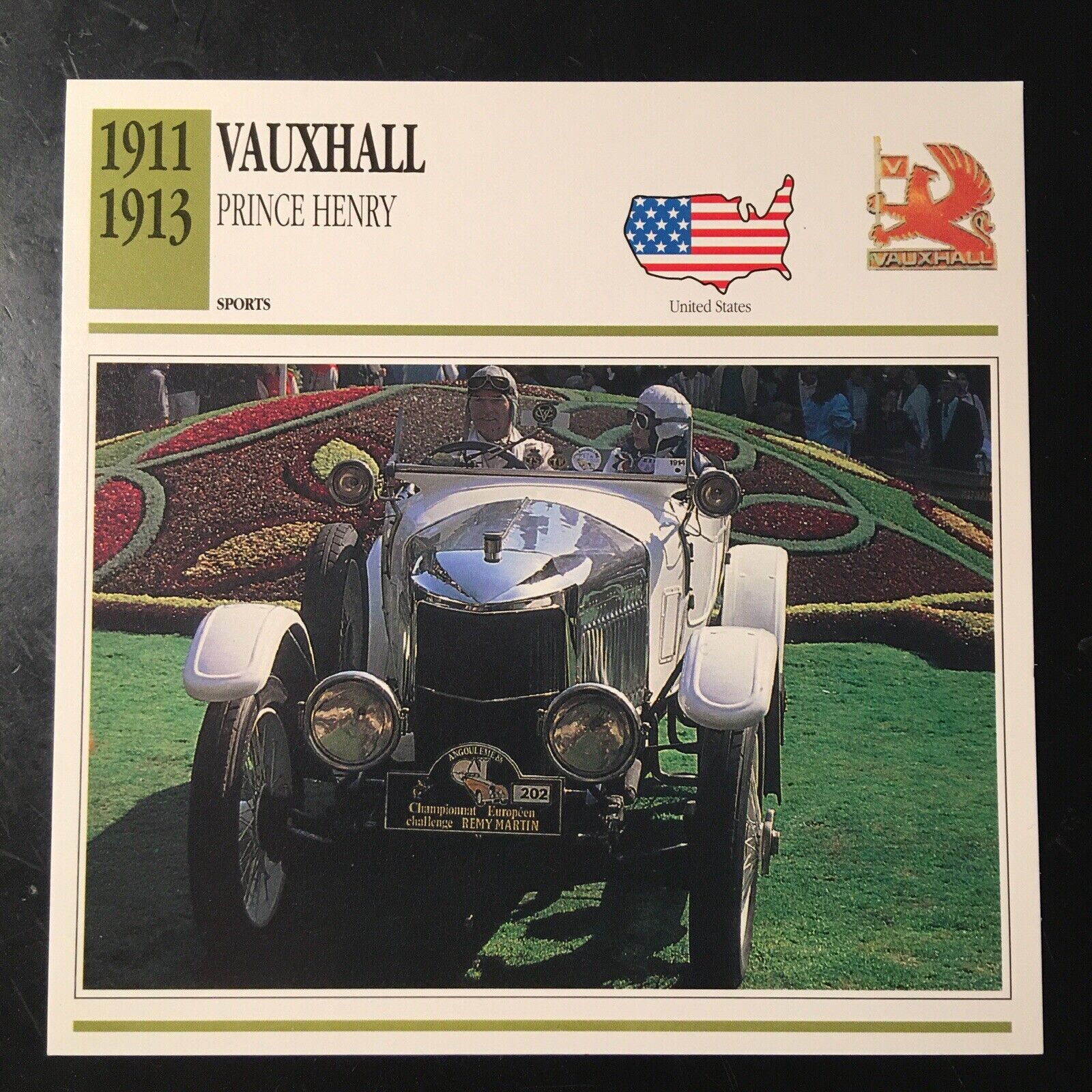Vauxhall Prince Henry 1911-1913 Spec Sheet Info Card