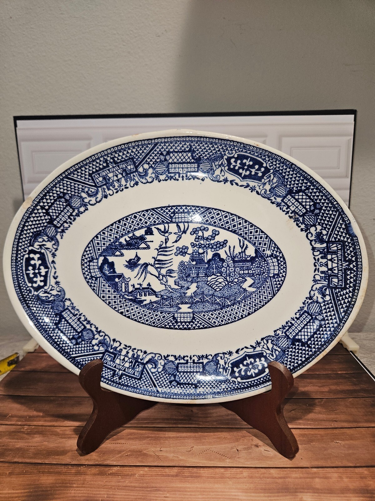 Vintage blue oval plate - no markings