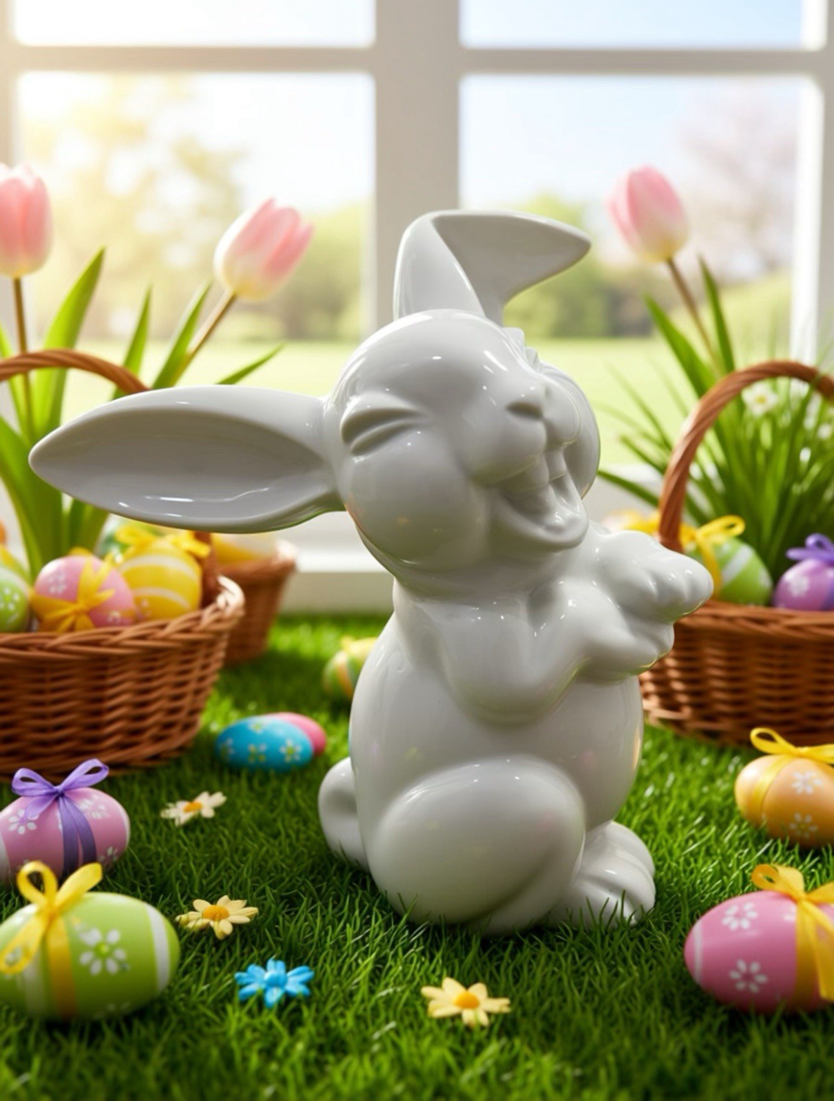 Vintage Rosenthal Germany Porcelain White Laughing Bunny Rabbit Figurine 6\