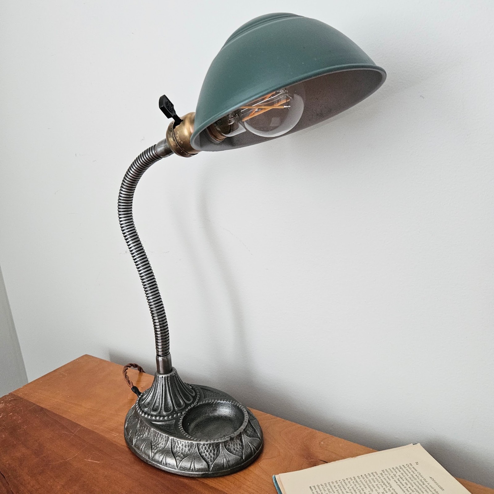 Vintage Gooseneck Desk Lamp.  Antique Office Light.