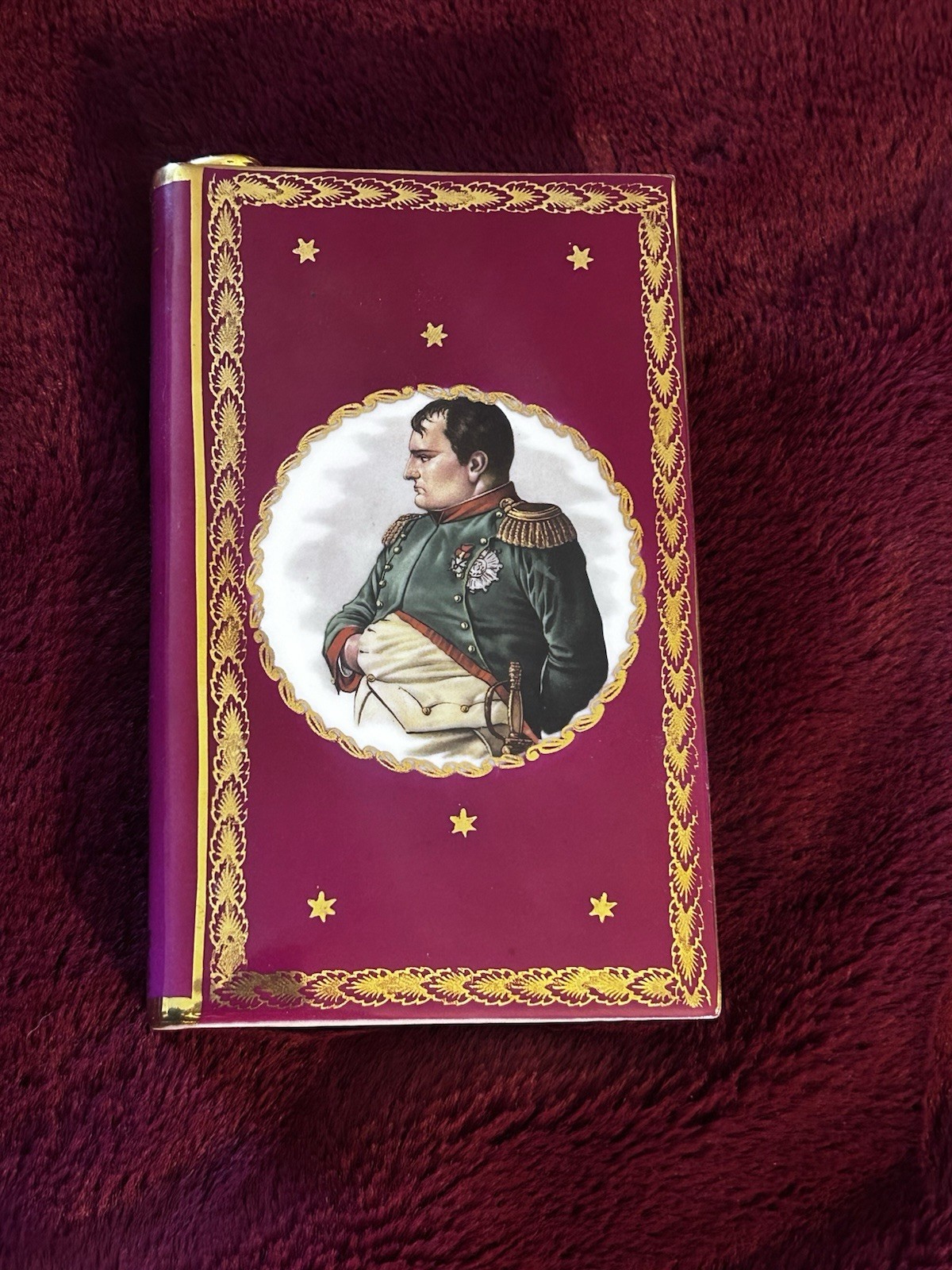 Vintage Napoleon Red Gold Accents Cognac Book Shape Bottle Limoges France Porcel
