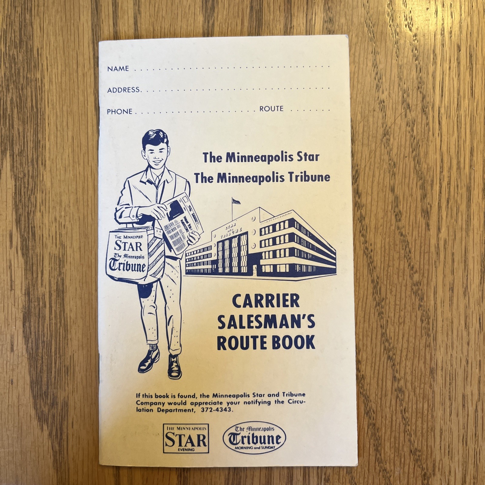 Minneapolis Star And Minneapolis Tribune Carrier Salesman’s Route Book - Vintage