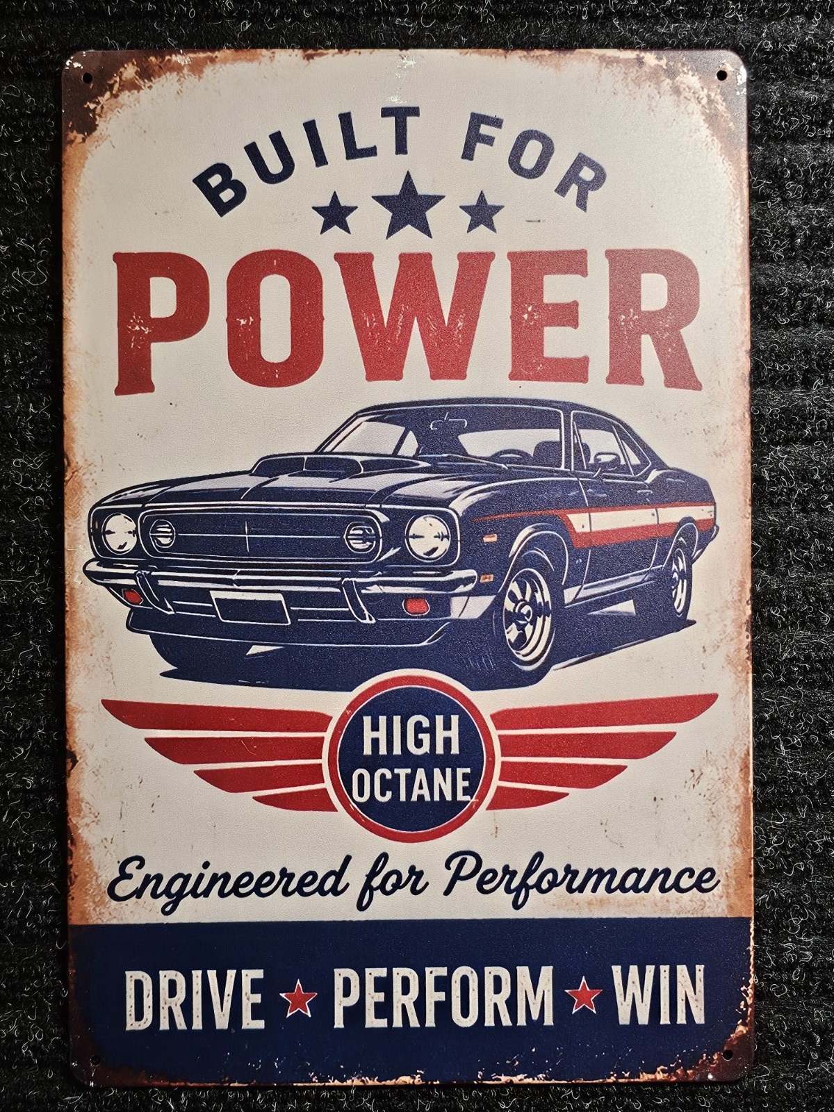 8x12 Vintage Sign Built for Power High Octane Muscle Car Man Cave
