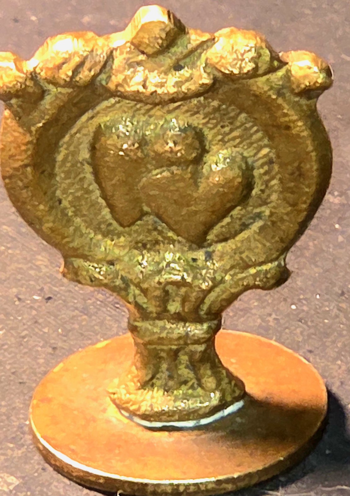 Vtg Mid-Century Italian Brass Double Heart Wax Seal Desk Stamp - Made in Italy
