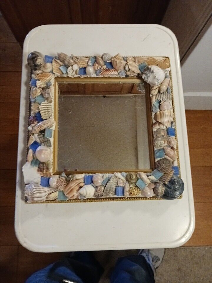 Vintage hand made Sea Shell Framed Mirror 15 x 19 Inches Seashells
