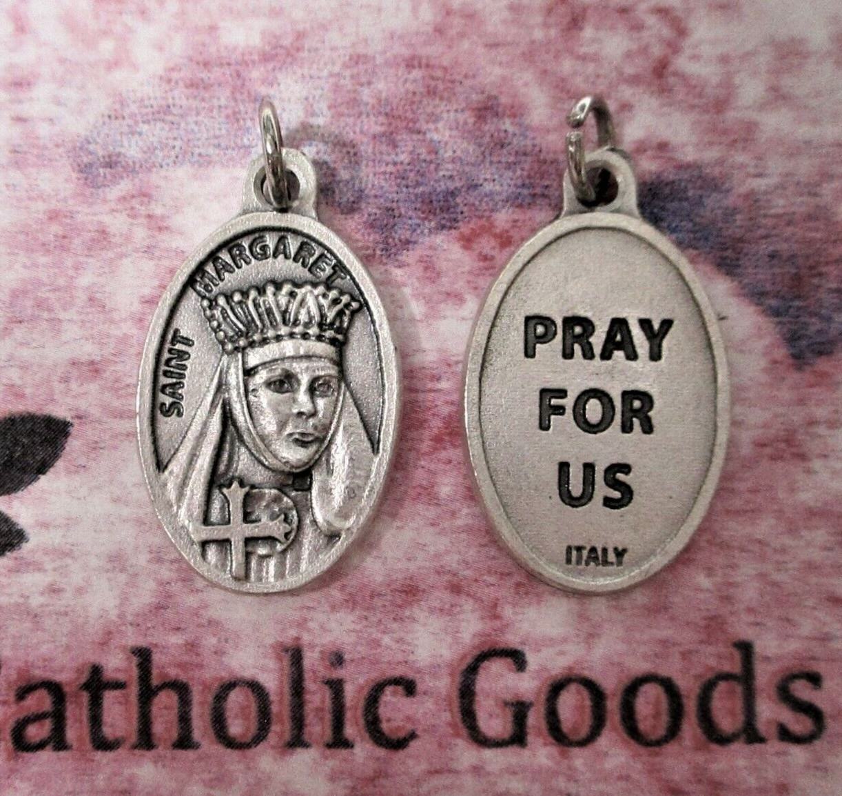Saint St. Margaret of Scotland  - Italian Silver tone Die-Cast OX 1 inch Medal 
