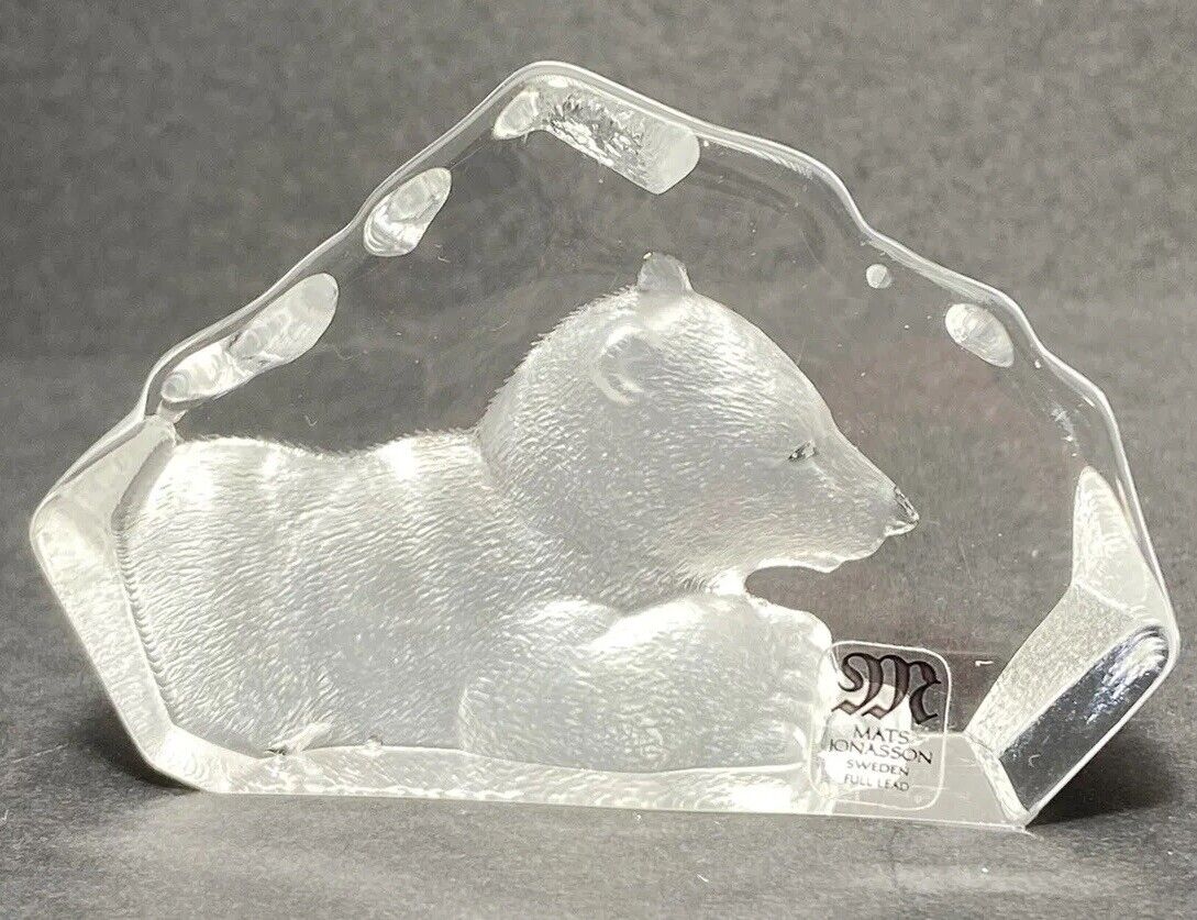 Polar Bear Lead Crystal Ice Sculpture Paperweight Signed By Mats Jonasson