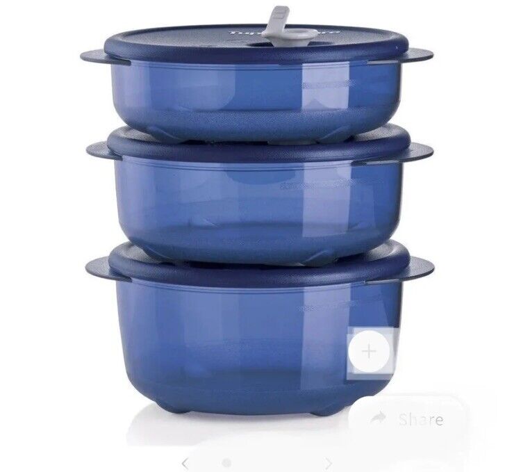 Tupperware Vent n Serve 3pc Round Set Freezer To Microwave To Table NEW