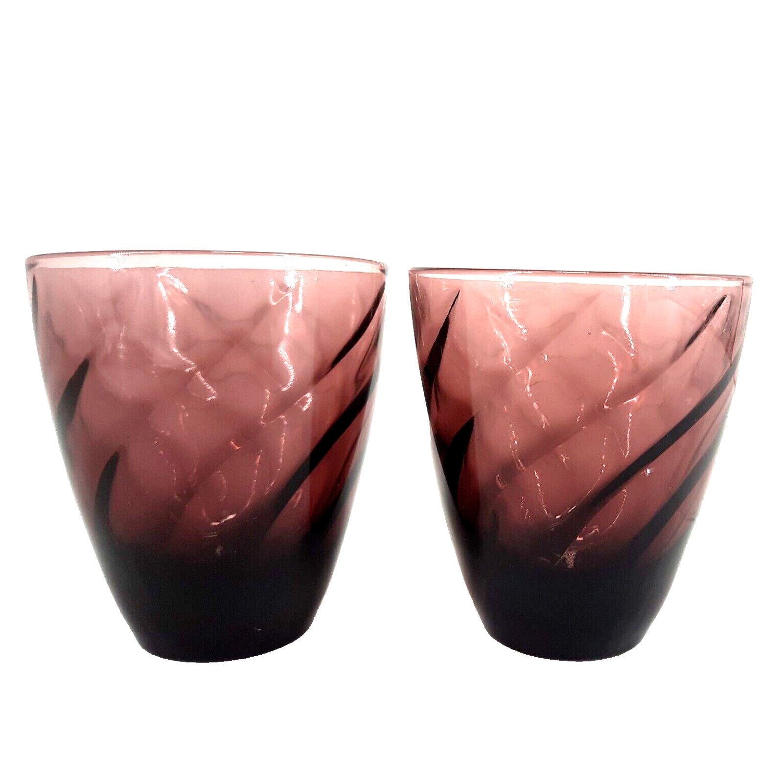Vintage Hazel Atlas Moroccan Amethyst Swirl Juice Glass 2pc Cocktail MCM 3.5\