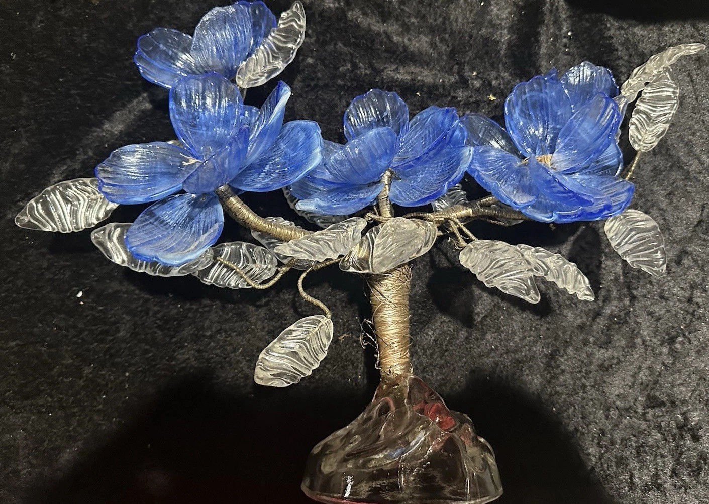 Vintage MCM  Venetian Art Glass Sculpture  Floral Pressed Leaves with Wire