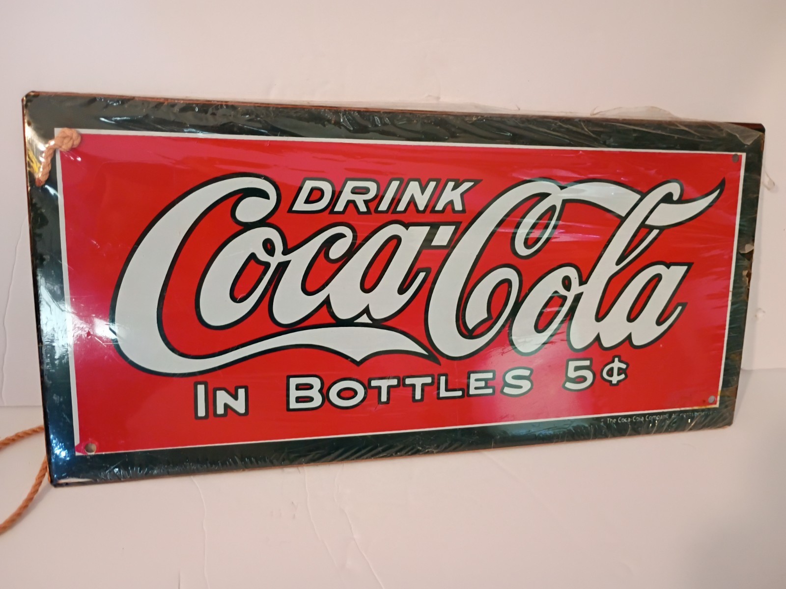 Vtg Official Coke Drink Coca Cola In Bottles 5 Cents Tin Sign 12\