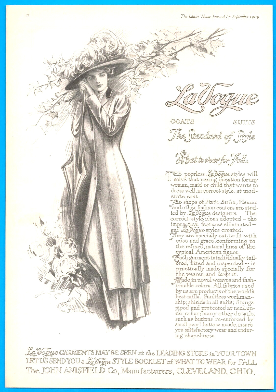 1909 La VOUGE coats and suits ladies garments antique art PRINT AD Fall styles